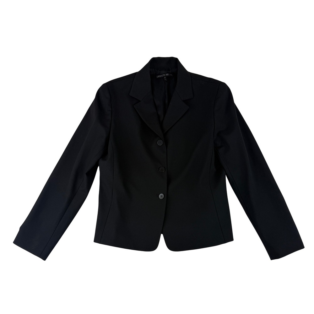 Lafayette 148 Blazer Womens 10 Black Wool Blend 3-Button Tailored Suit Jacket